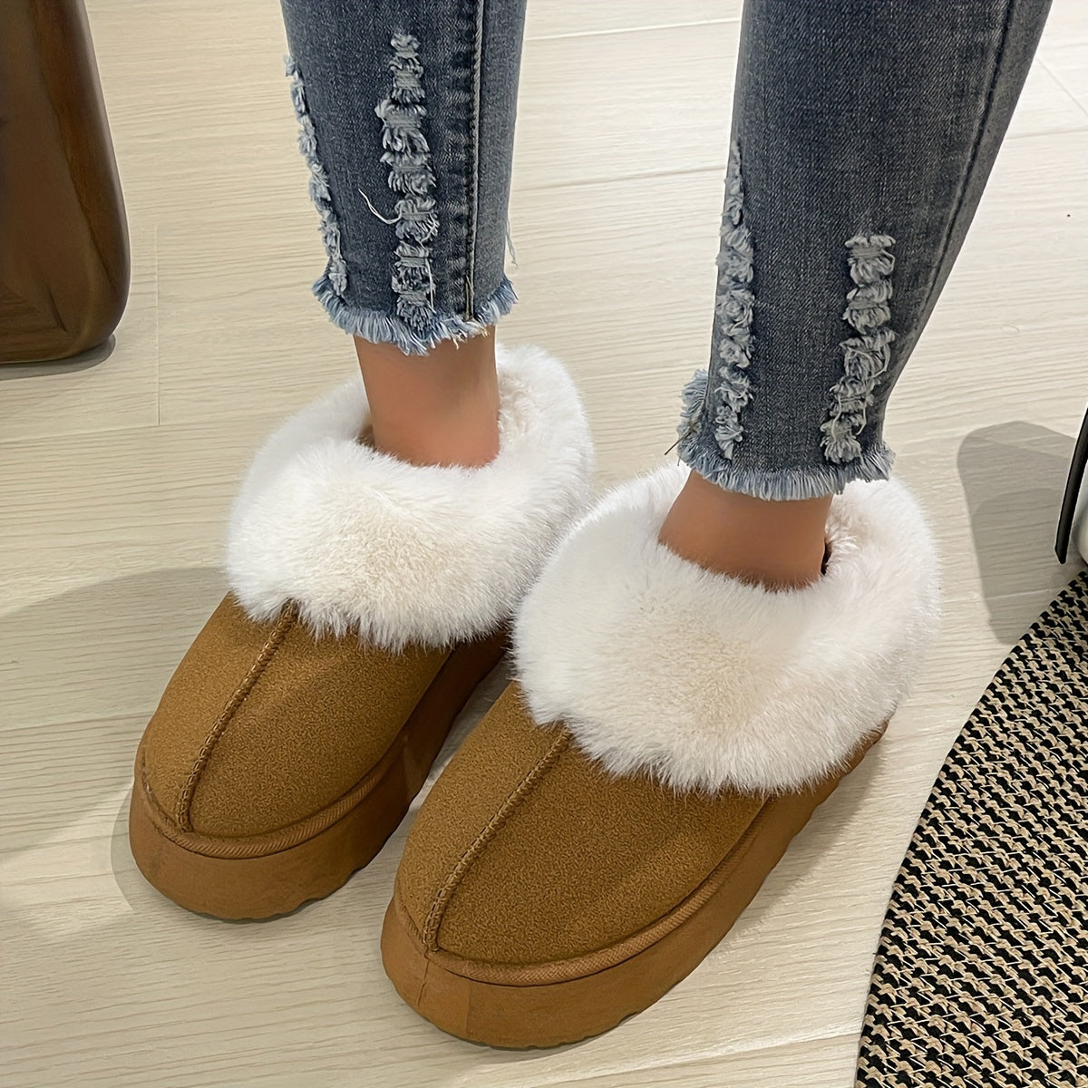 Fall Plush Fur Lined Snow Boots Suede Ankle Boots