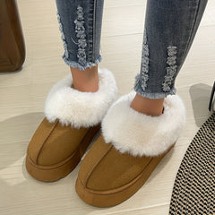 Fall Plush Fur Lined Snow Boots Suede Ankle Boots