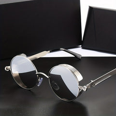 Vintage Steampunk Sunglasses Round Metal Block Shades UV400 Driving Eyewear