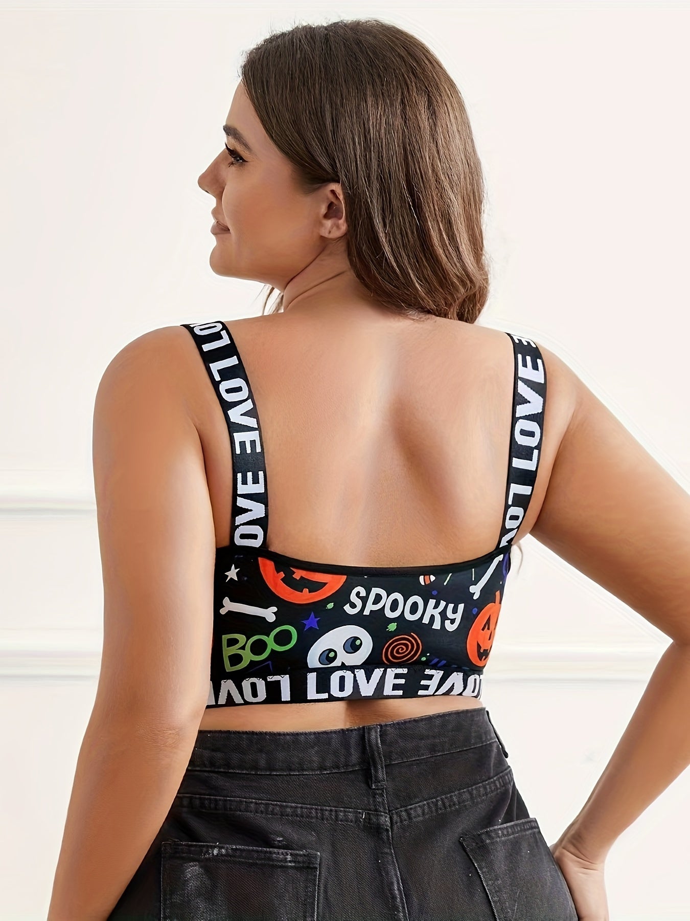 Gothic Bra Women's Plus Skull & Spiderweb Print Tape Bralette