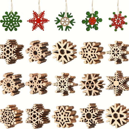 30pcs Kids' Christmas Crafts Snowflake Wooden Chips Decoration