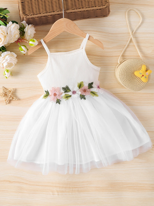 Toddler Girls Floral Embroidered Mesh Princess Cami Dress