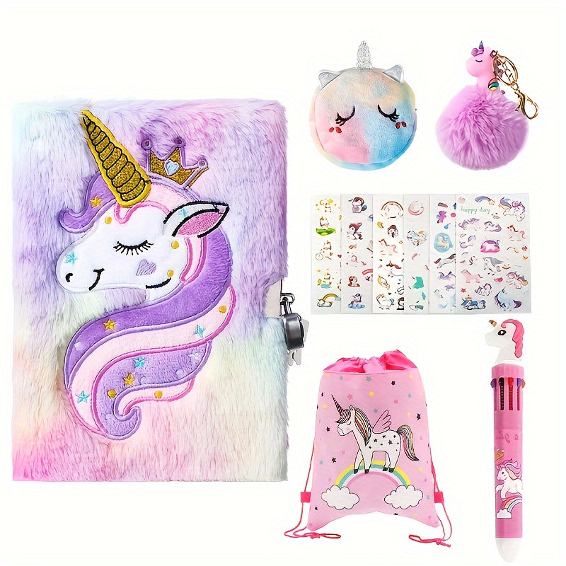 Unicorn Diary Set with Lock and Key Tie Dye Blended Journal