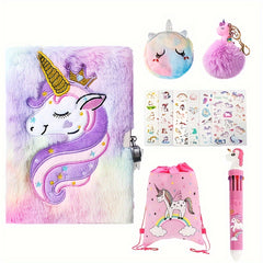 Unicorn Diary Set with Lock and Key Tie Dye Blended Journal