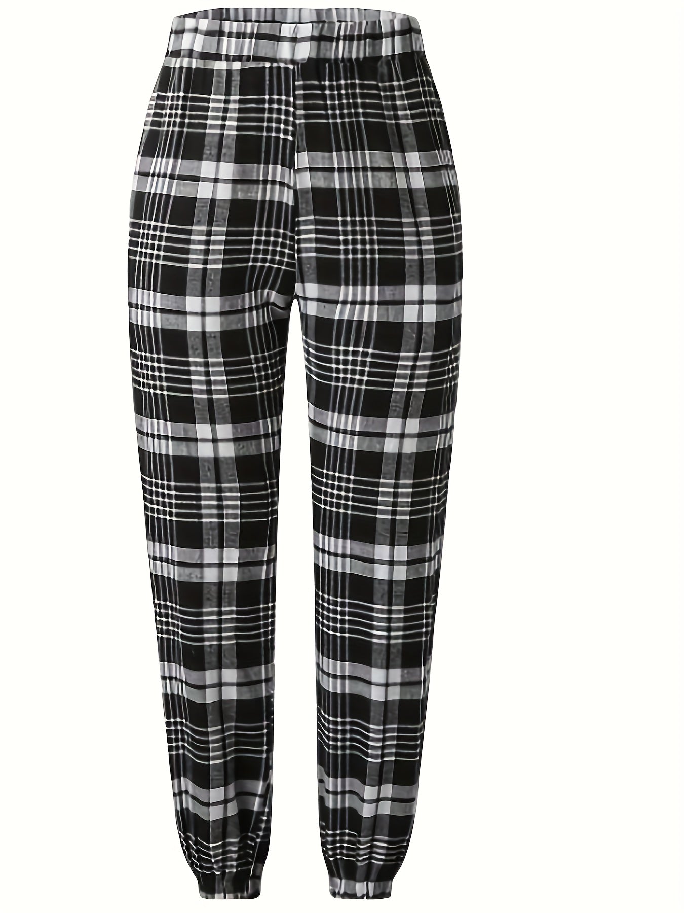  Plaid Print High Rise Jogger Trousers