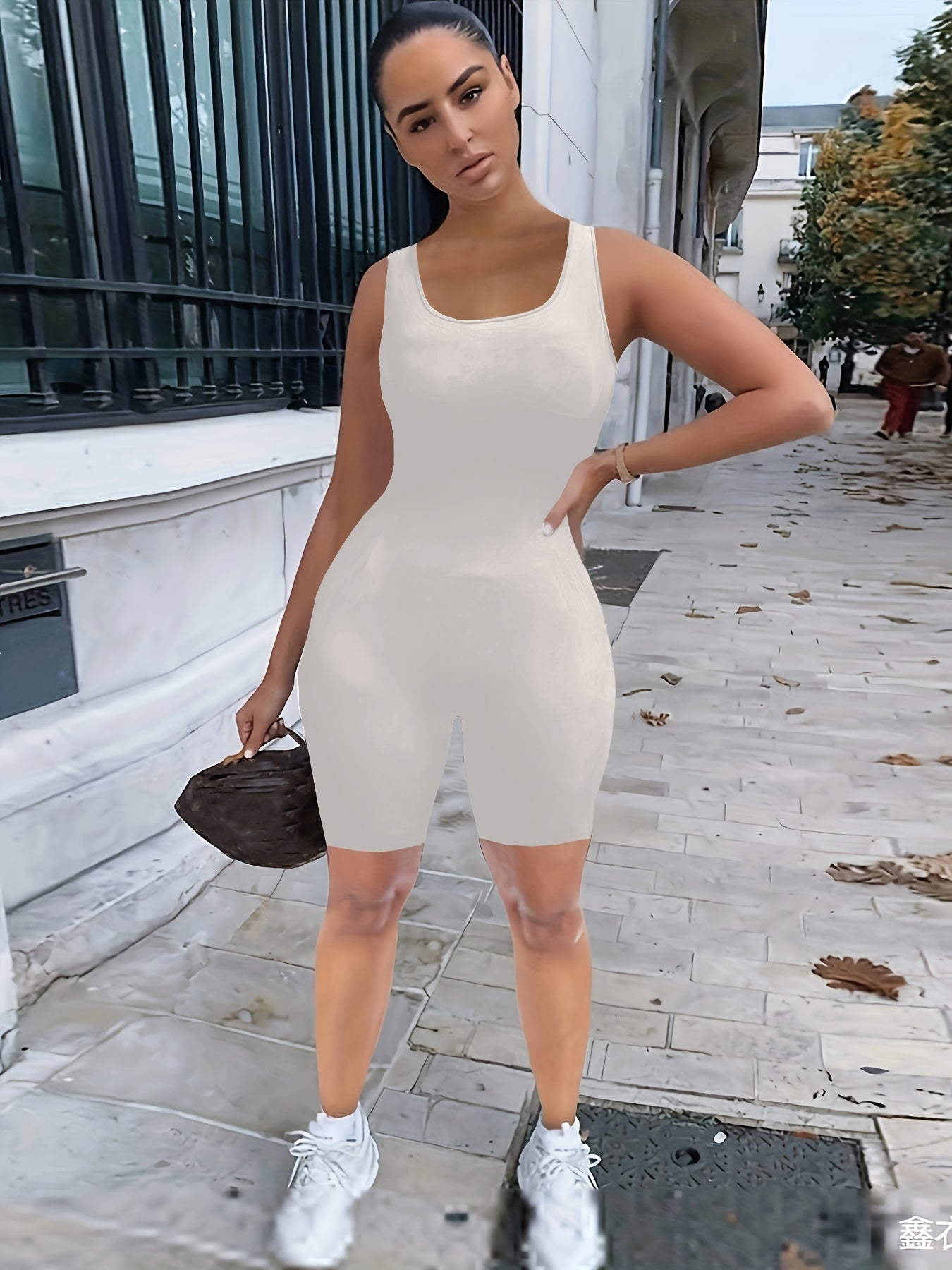 Solid Slim Romper Sexy Sleeveless Crew Neck Workout Romper Women's Clothing