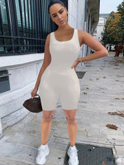 Solid Slim Romper Sexy Sleeveless Crew Neck Workout Romper Women's Clothing