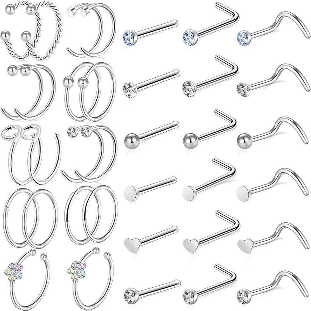 36 Pcs Titanium Steel Nose Piercing Jewelry Set Unisex
