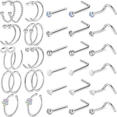 36 Pcs Titanium Steel Nose Piercing Jewelry Set Unisex