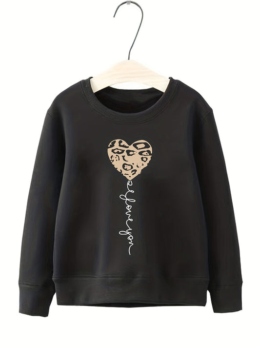 Girls Heart Slogan Crew Neck Sweatshirt Top