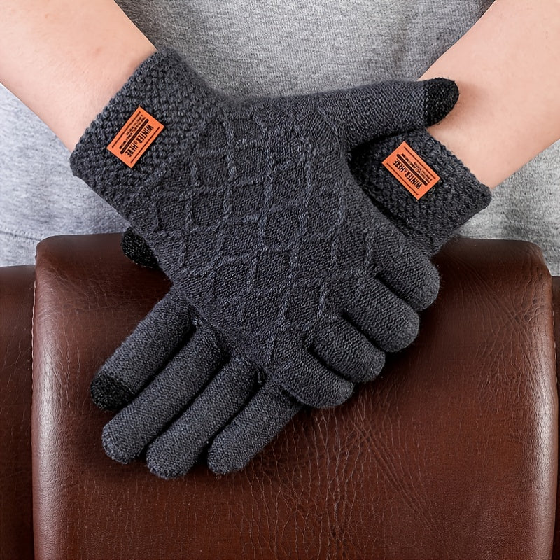 Men's Wool Gloves Touch Screen Knit Lining