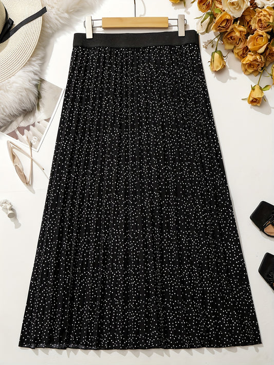  Polka Dot Print Elastic A line Pleated Skirt