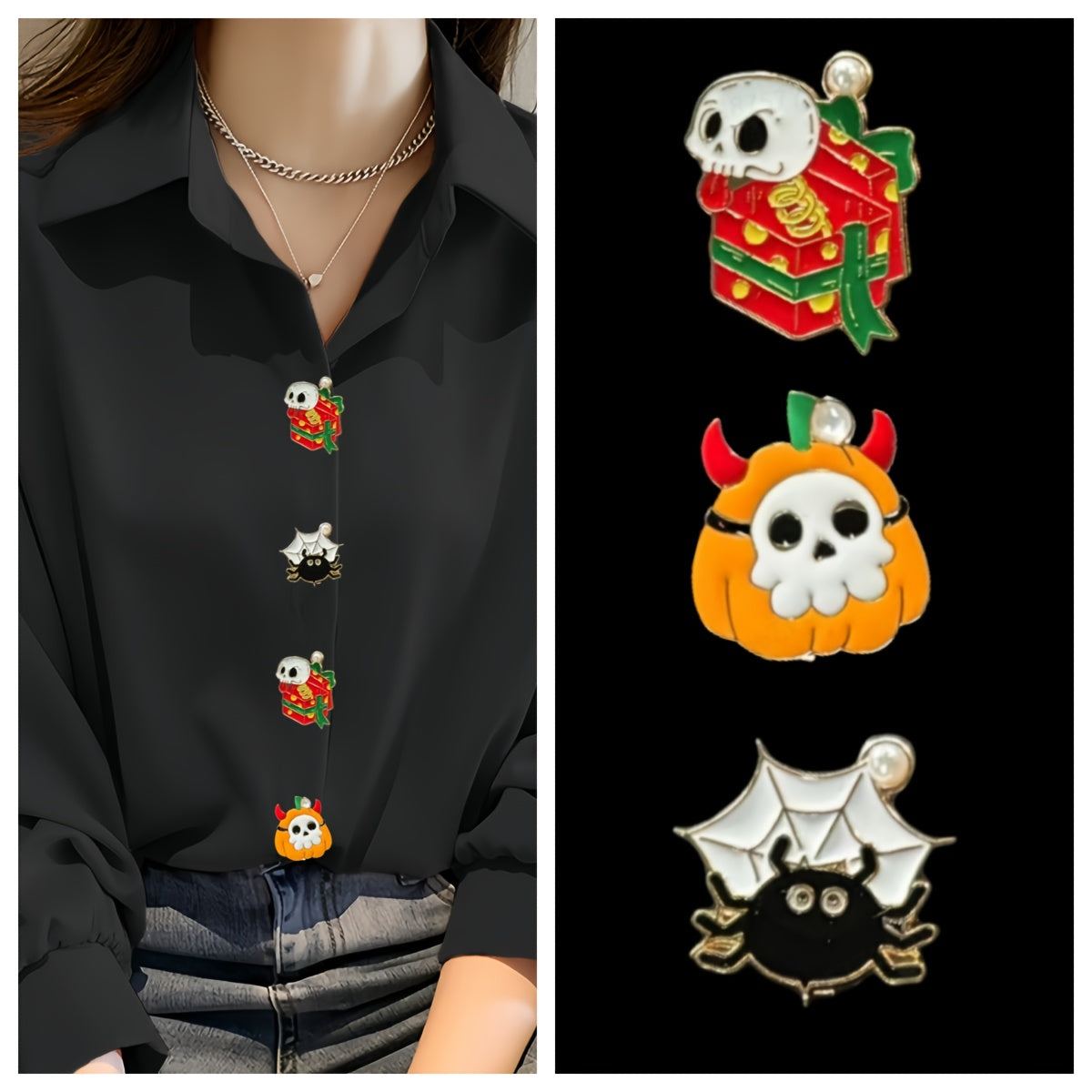 2pcs Halloween Spider Pumpkin Shirt Buttons Set