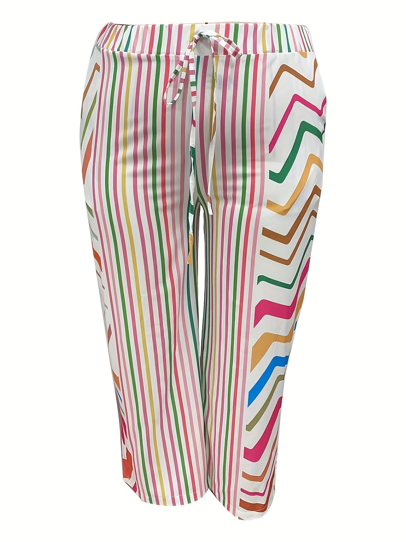  Stripe & Chevron Print High Rise Straight Leg Trousers