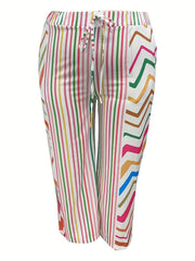  Stripe & Chevron Print High Rise Straight Leg Trousers