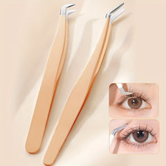 2pcs Eyelash Extension Tweezers Curved Tip Isolation False Lash Tool