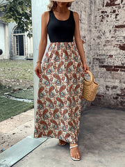  Paisley Print Round Neck Maxi Tank Dress