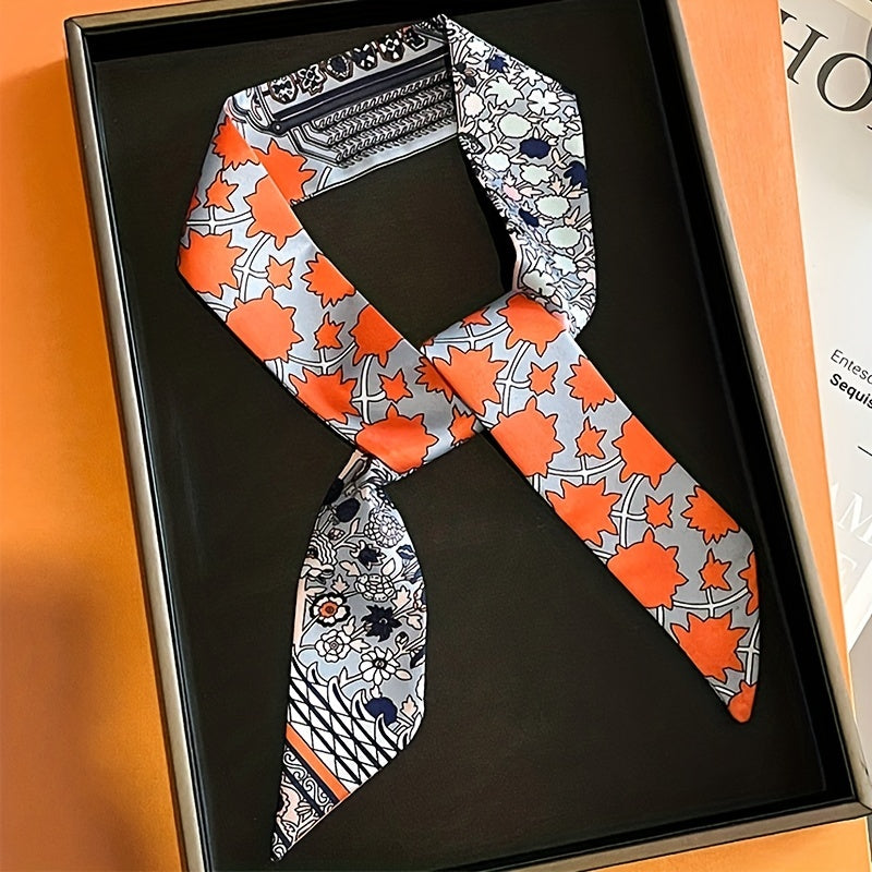 Vintage Floral Print Skinny Scarf Ribbon Neck Tie