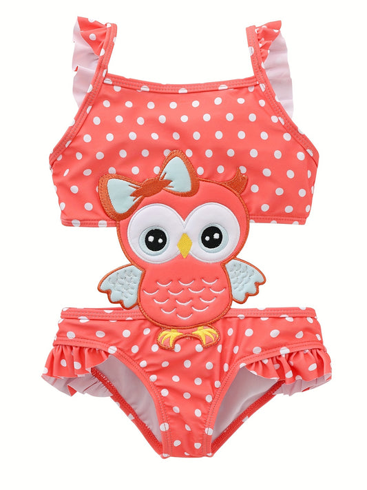 Girls Owl Embroidered One piece Swimsuit Kids Clothes