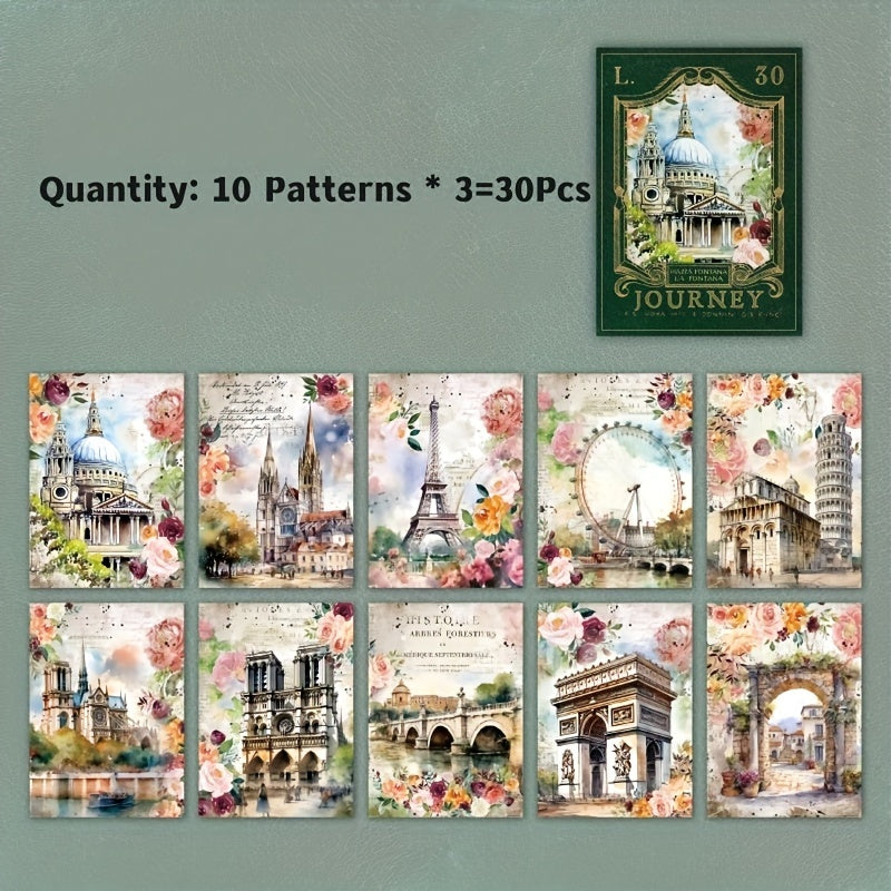 30pcs Vintage World Architecture Landscape Set Clipbook for Diary