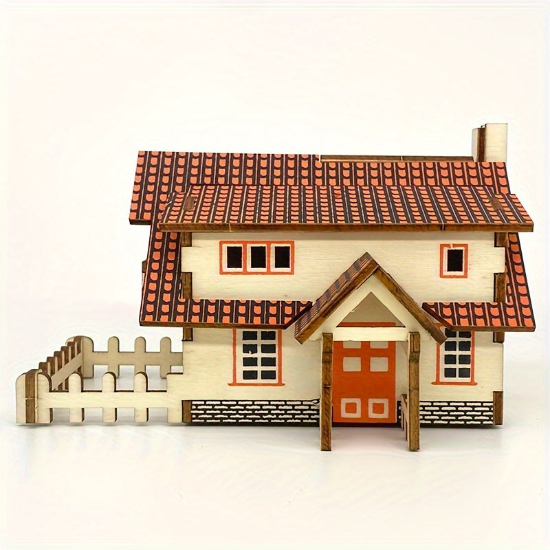Wooden 3D Jigsaw Puzzle Cabin Model DIY Handcraft Kit Educational Kit