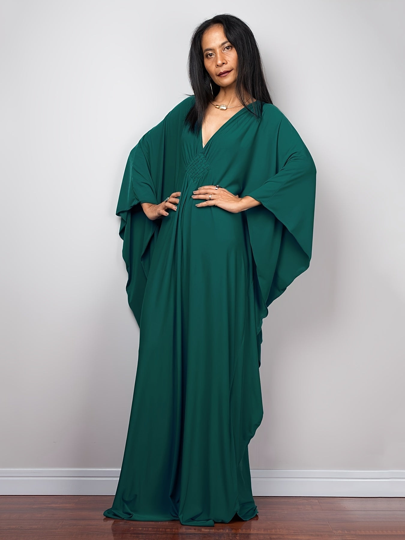 Boho Cover Up Women's Plus Batwing Sleeve V Neck Maxi Beach Dress