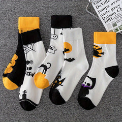 5 Pairs Ghost & Bat Print Socks Halloween Mid Tube Socks Women's Stockings