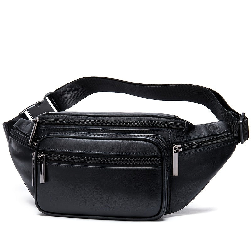 Men's Leather Fanny Pack Top Layer Cowhide Shoulder Bag for Sports Running