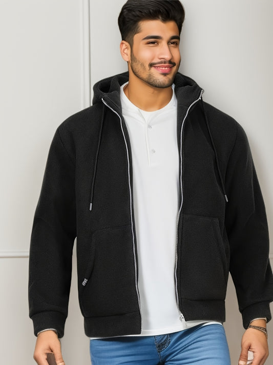 Men's Fleece Zip Up Hooded Jacket for Autumn Winter
