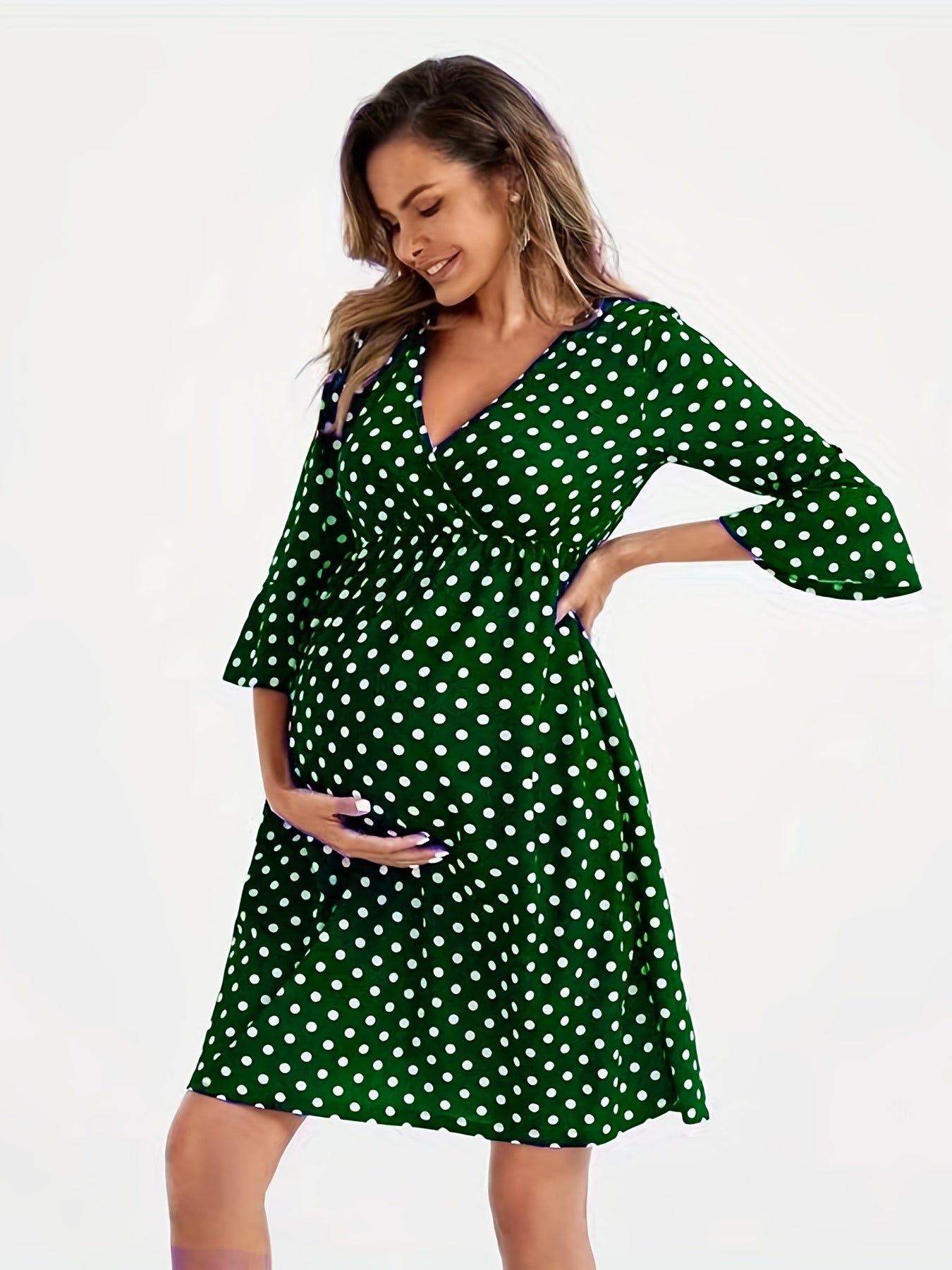 Polka Dot Ruffle Sleeve Maternity Dress