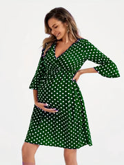 Polka Dot Ruffle Sleeve Maternity Dress