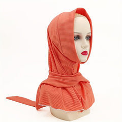 Solid Striped Hijab Snap Button Turban Head Wrap Long Shawl Head Scarf