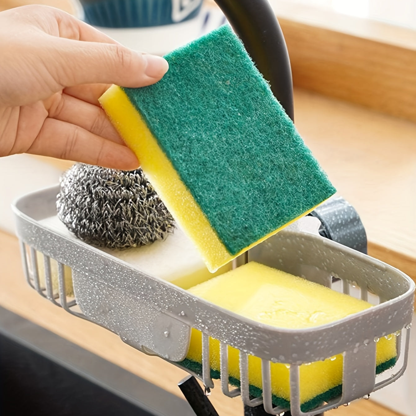 Sponge Holder Over Faucet Kitchen Sink Caddy Organizer