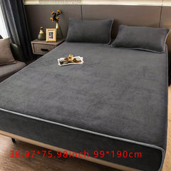 Winter Warm Coral Velvet Fitted Sheet Dark Grey