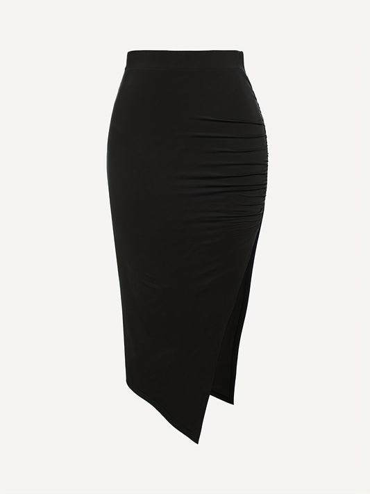Sexy Ruched Split Maxi Skirt Solid Color