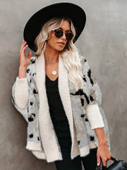  Colorblock Leopard Bat Sleeve Cardigan