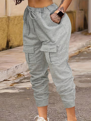 Women's Plus Elastic Drawstring Cargo Joggers With Pockets