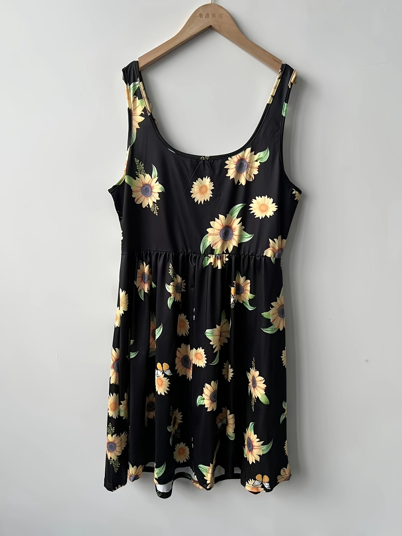 Sunflower Print Cut Out Tie Front Cami Dress Women's Plus
