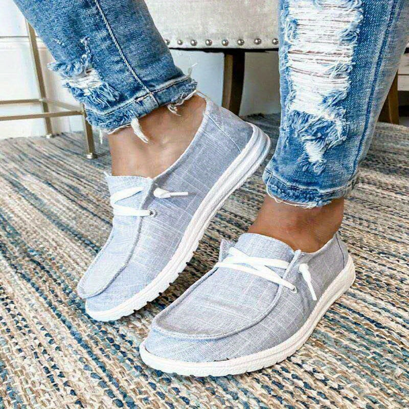 Women's Flat Lace up Loafers Breathable Canvas Casual Walking Shoes