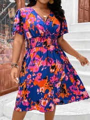  Tie Dye Surplice Neck Waist Dress