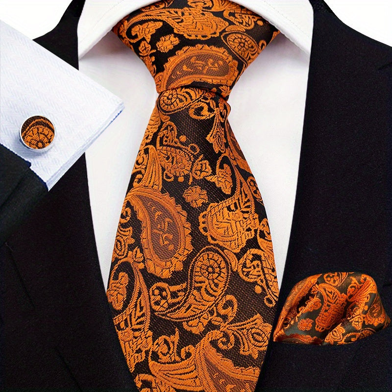 Men's Business Cashew Flower Tie Square Scarf Cufflink Set