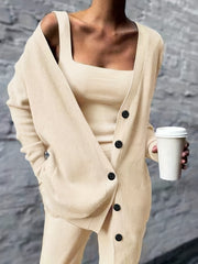  Solid Long Sleeve Button Up V Sweater