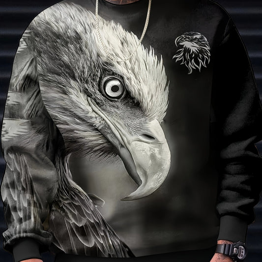 Eagle Head 3D Print Men's Round Neck Sweatshirt Pullover