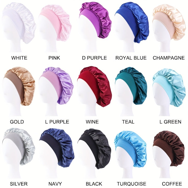 Wide Elastic Band Satin Sleep Bonnet Soft Night Sleeping Cap