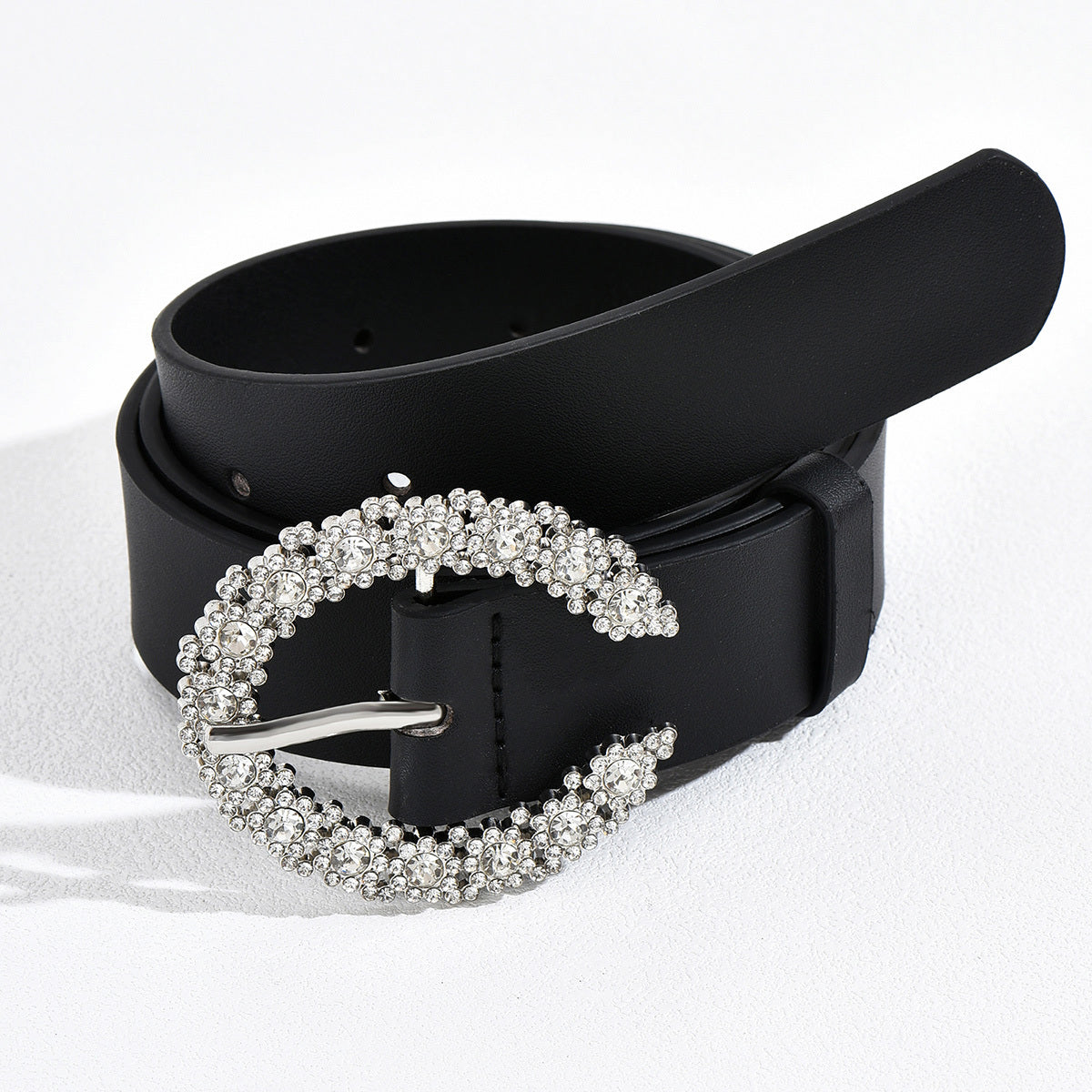Women's C Rhinestone Buckle PU Belt - Versatile Accessory