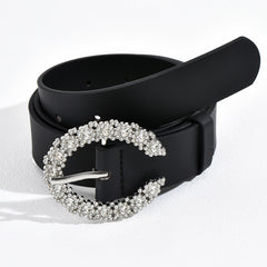 Women's C Rhinestone Buckle PU Belt - Versatile Accessory