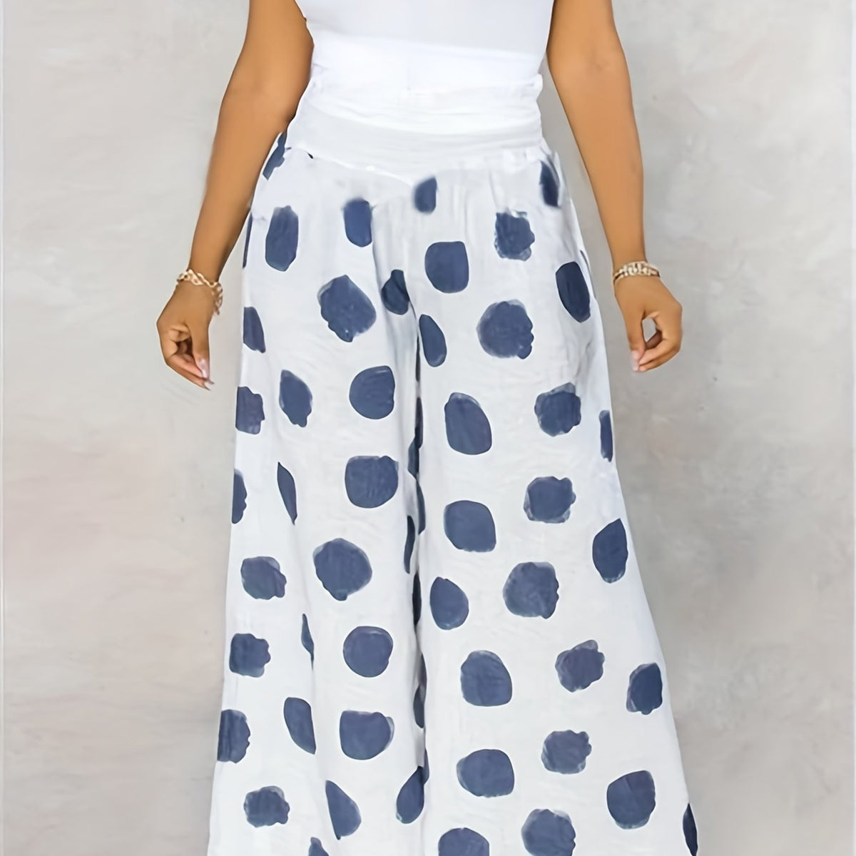  Dot Print Wide Leg Trousers