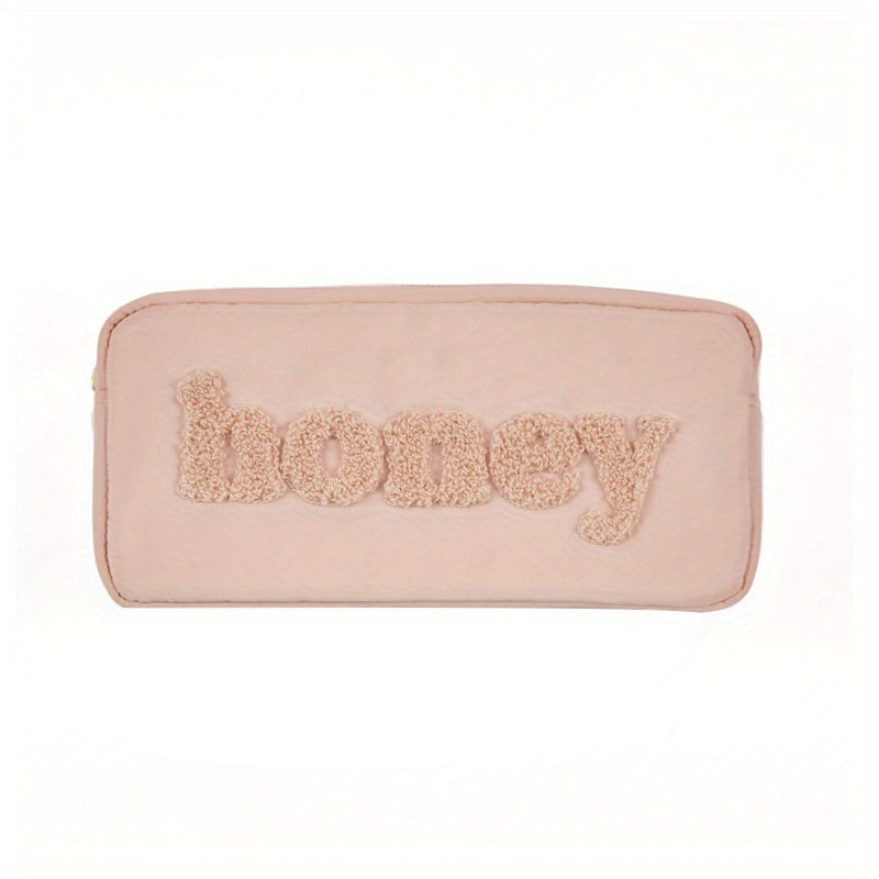 Plush Letter Print Cosmetic Bag Zipper Makeup Pouch