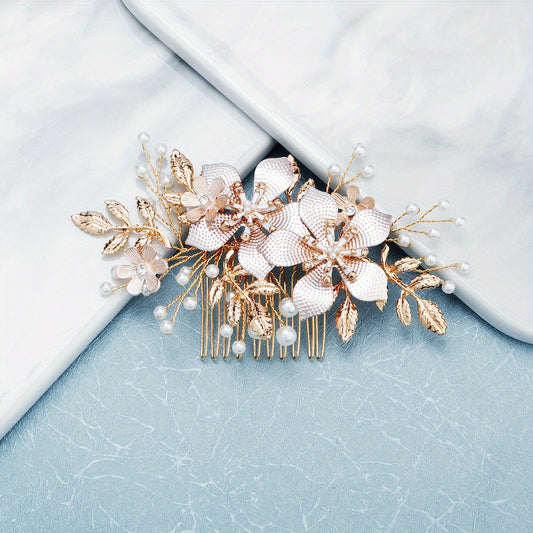 Flower & Pearl Hair Comb Bridal Wedding Headwear
