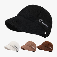 Letter Embroidery Baseball Cap Lamb Wool Winter Fisherman's Hat